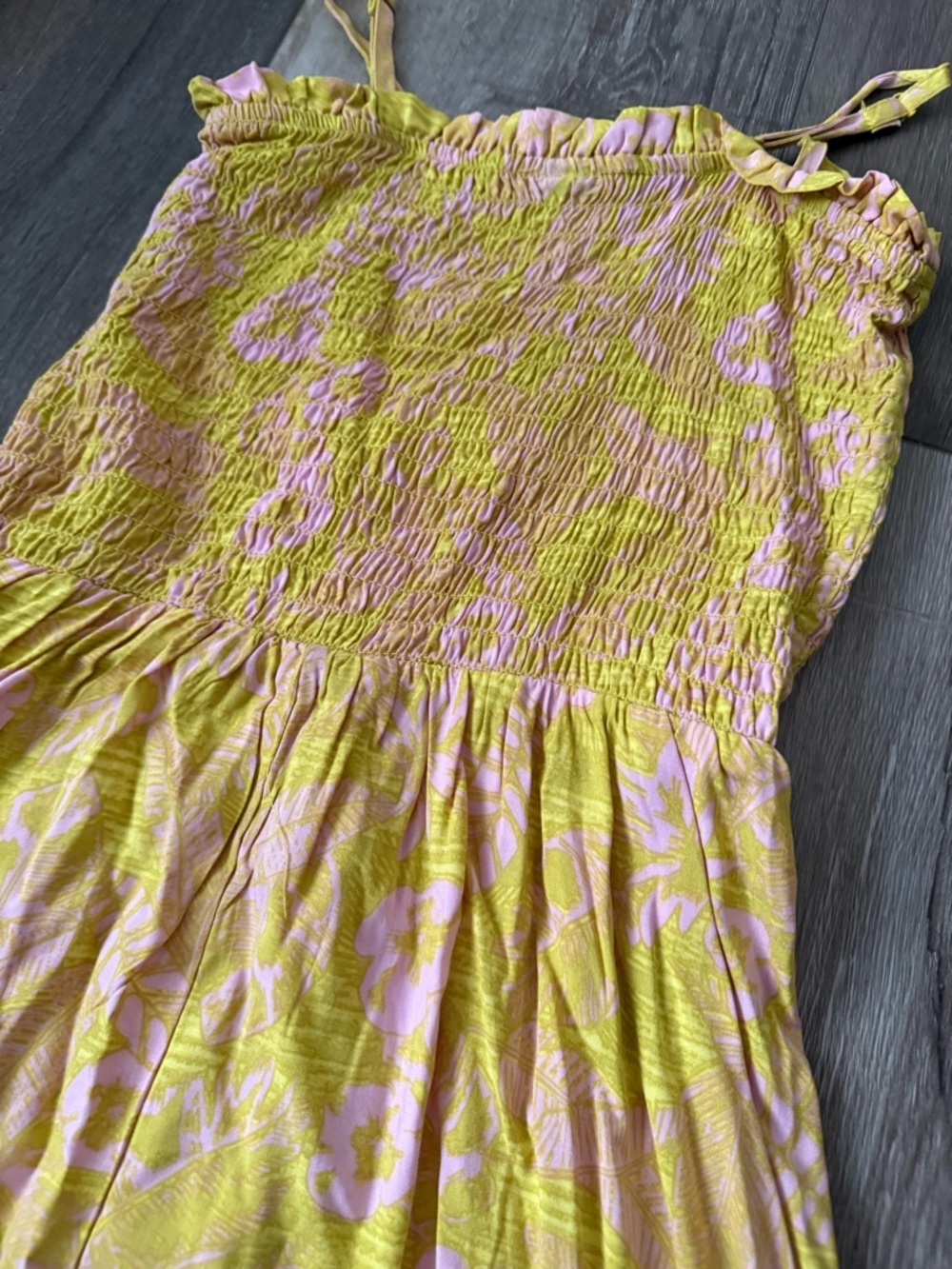art class Yellow & Pink Floral Smocked Sundress - Spaghetti Straps - Picture 3 of 5